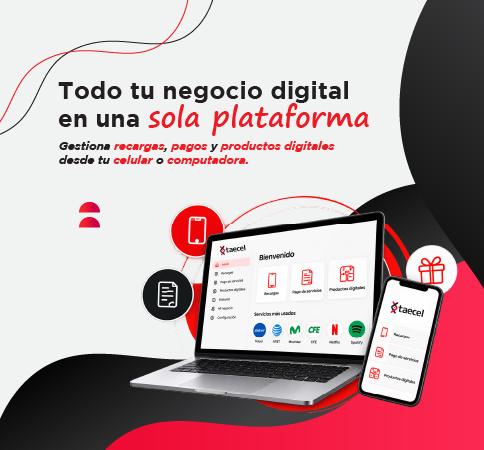 Todo tu negocio digital en una sola plataforma: gestiona recargas, pagos y productos digitales desde tu celular o computadora