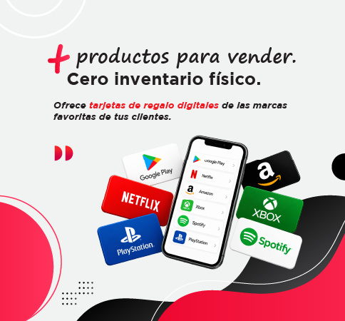 Más productos para vender sin inventario físico: tarjetas de regalo digitales de Google Play, Netflix, PlayStation, Xbox, Amazon y Spotify